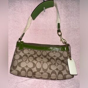 Green and brown coach shoulder bag